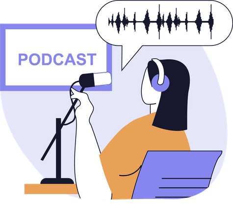 Woman speaking on online podcast  Illustration