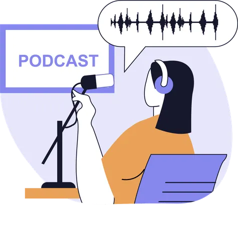 Woman speaking on online podcast  Illustration