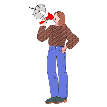 Woman speaking with megaphone  Illustration