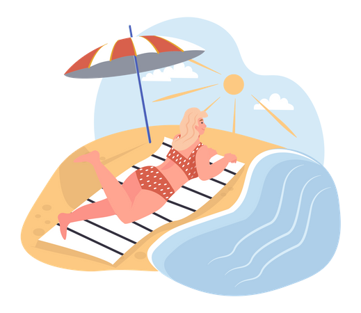 Woman spending time at beach Illustration