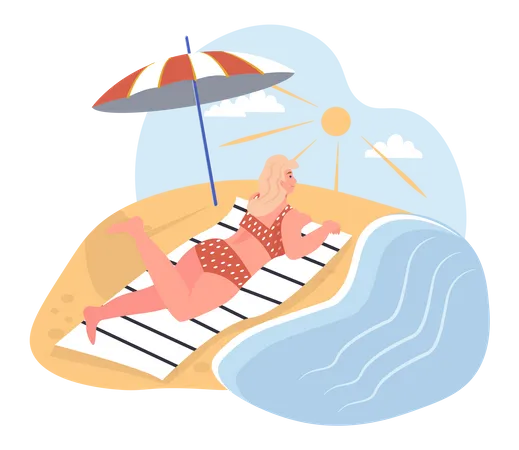 Woman spending time at beach  Illustration