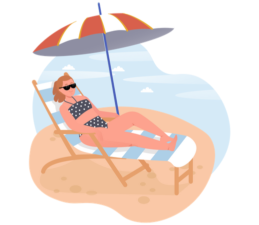 Woman spending time at beach Illustration