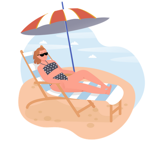 Woman spending time at beach  Illustration