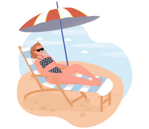 Woman spending time at beach  Illustration