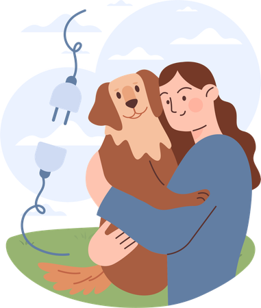 Woman spending time with dog  イラスト