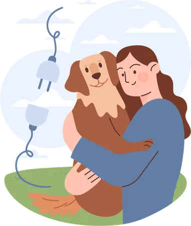 Woman spending time with dog  イラスト