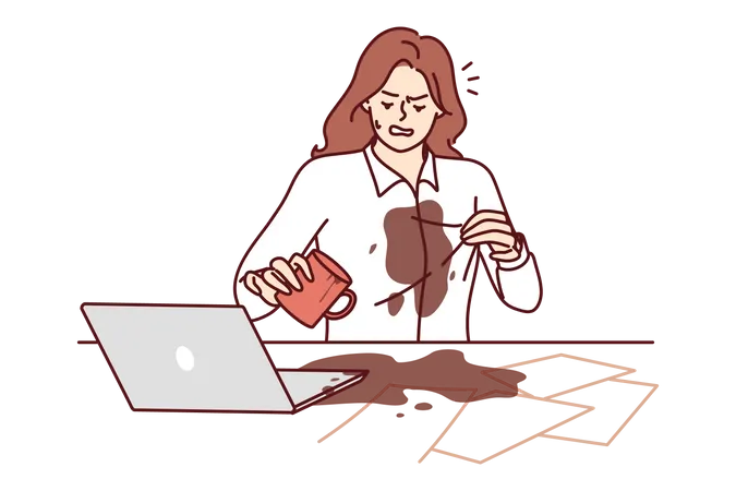 Woman Spilled Coffee On Shirt Illustration
