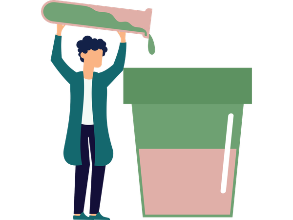 Woman spilling lab chemical  Illustration