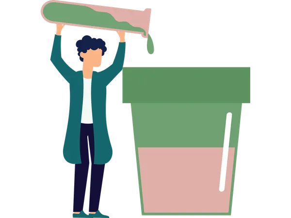 Woman spilling lab chemical  Illustration