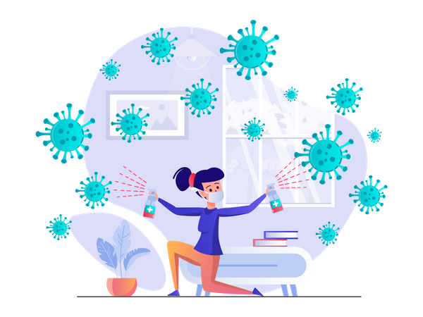 Woman spraying infection spray  Illustration