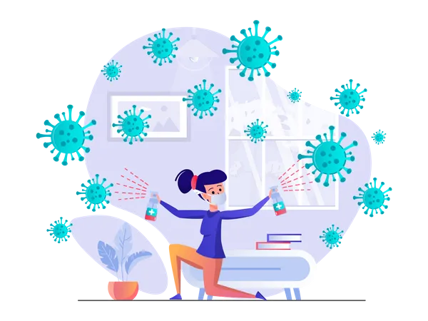 Woman spraying infection spray  Illustration