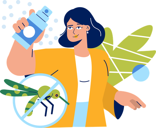 Woman spraying pest control spray on mosquito  Illustration