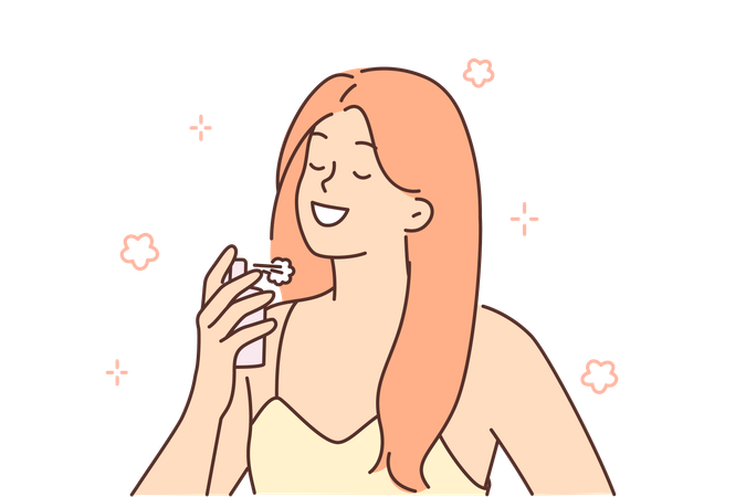Woman sprinkles perfume on neck  Illustration