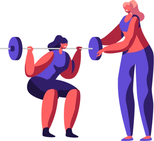 Woman Squatting in Gym Illustration