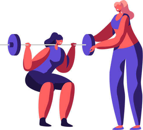 Woman Squatting in Gym  Illustration