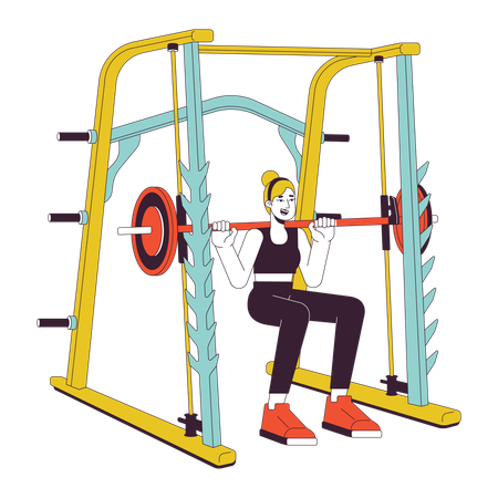 Woman squatting in weight power rack  Illustration