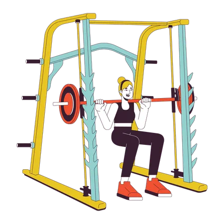 Woman Squatting In Weight Power Rack Flat Line Color Vector Character Editable Outline Full Body Person On White Female Weightlifter Simple Cartoon Spot Illustration For Web Graphic Design Illustration