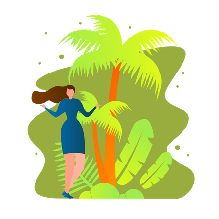 Woman Stand on with Palm Trees  Illustration