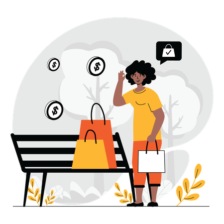 Woman standing after doing shopping  Illustration