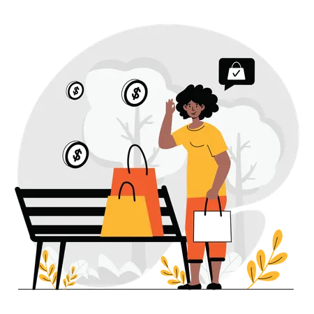 Woman standing after doing shopping  Illustration