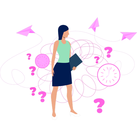 Woman standing and looking at academic question mark  Illustration