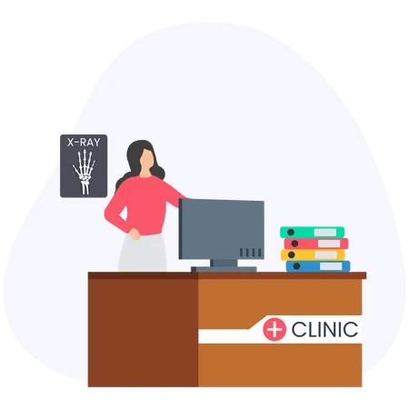 Woman standing at clinic reception  Illustration