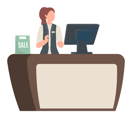 Woman standing at Store counter  Illustration
