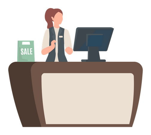 Woman standing at Store counter  Illustration