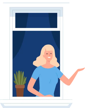 Woman standing at window  Illustration