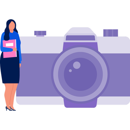 Woman standing by  camera  Illustration