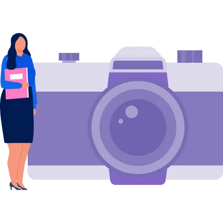 Woman standing by  camera  Illustration
