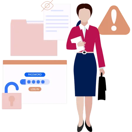 The Female Is Standing By The Folder Illustration