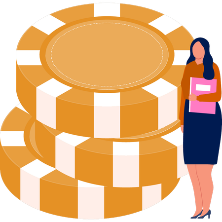 Woman standing by gambling chips  イラスト
