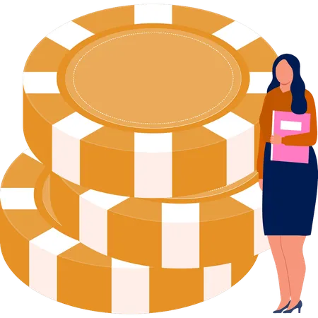Woman standing by gambling chips  Illustration