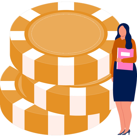 Woman standing by gambling chips  Illustration