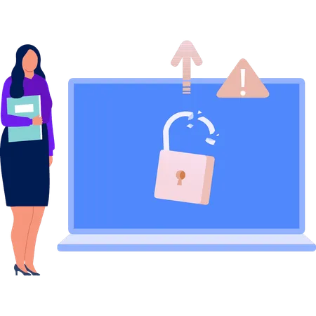 Woman standing by laptop  Illustration