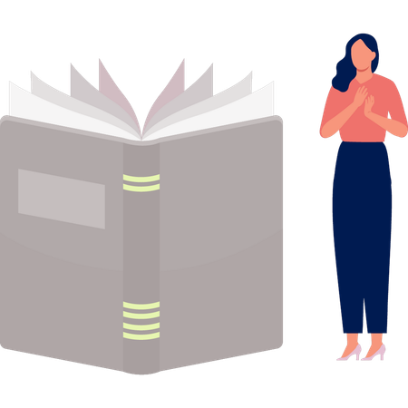 Woman standing by open book  Illustration
