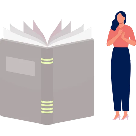 The Girl Is Standing By The Open Book Illustration