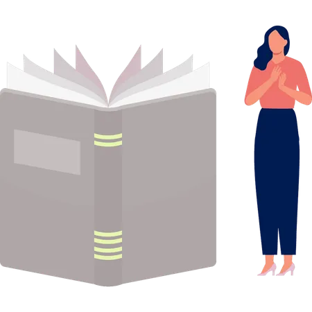 Woman standing by open book  Illustration