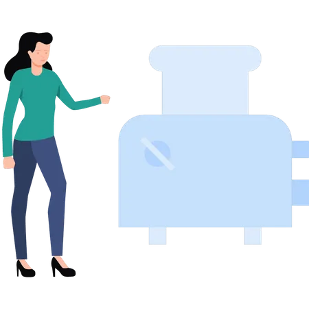 The Girl Is Looking At The Toaster Machine Illustration