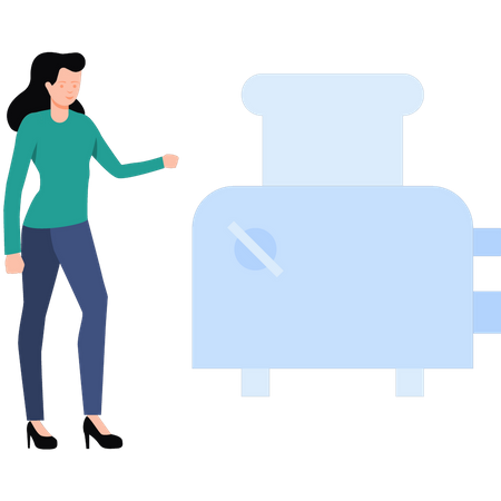 Woman standing by toaster machine  Illustration