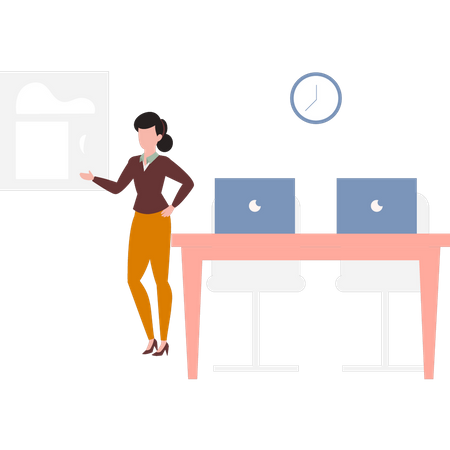 Woman standing by work table  Illustration