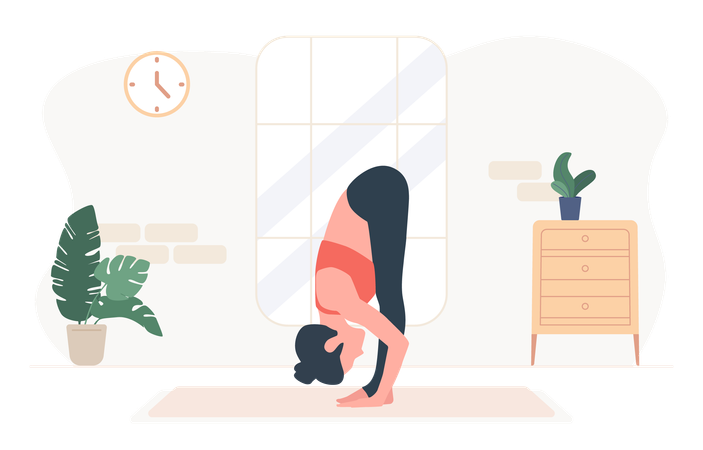 Woman standing forward bend exercise  Illustration