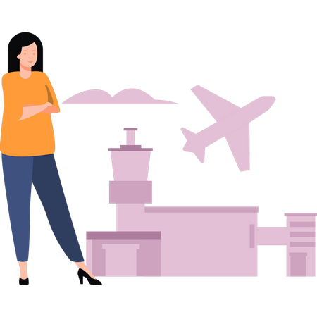 Woman standing in airport  Illustration