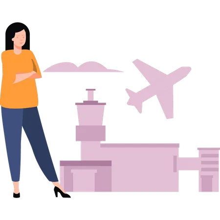 Woman standing in airport  Illustration