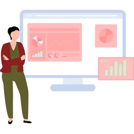 Woman Standing In Front Of Monitor  Illustration