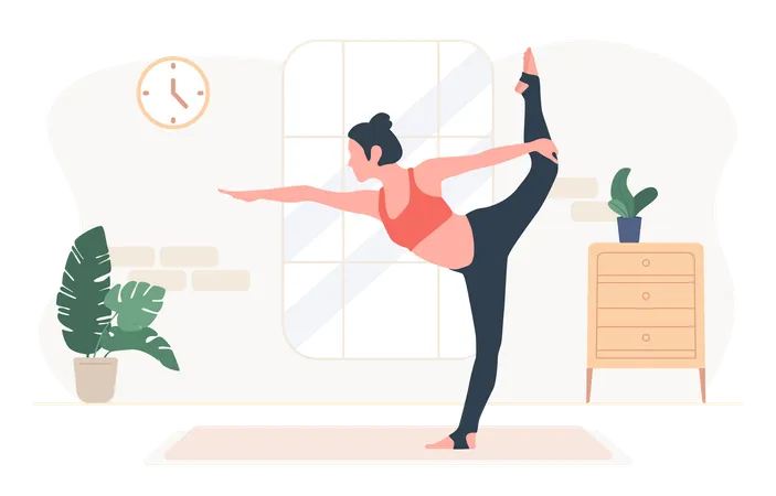 Woman standing in natarajasana exercise  Illustration