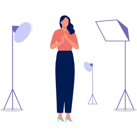 Woman standing in  photo studio  Illustration