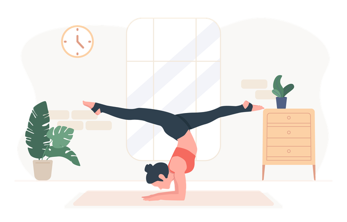 Premium Vector  Vector illustration of young attractive woman doing yoga  exercise in pincha mayurasana pose