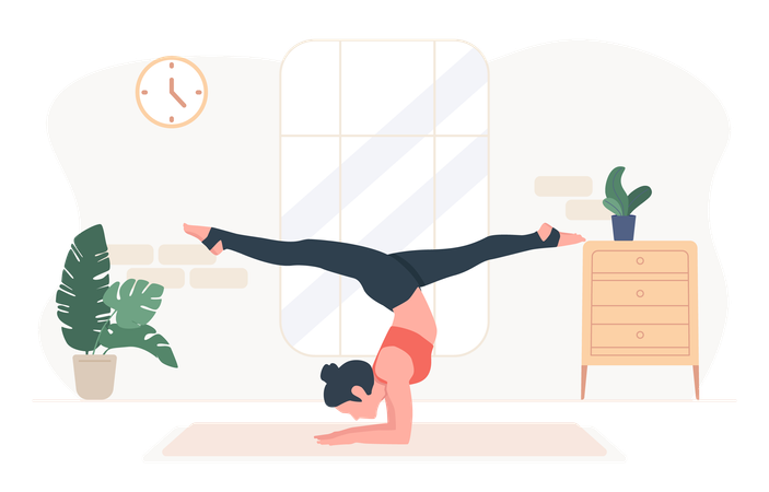 Woman standing in pincha mayurasana exercise  Illustration